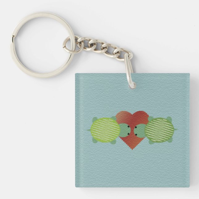 Cute Green Turtles in Love Key Ring (Front)