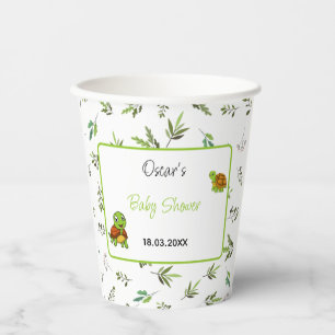 Cute green turtles two pattern leaves paper cups