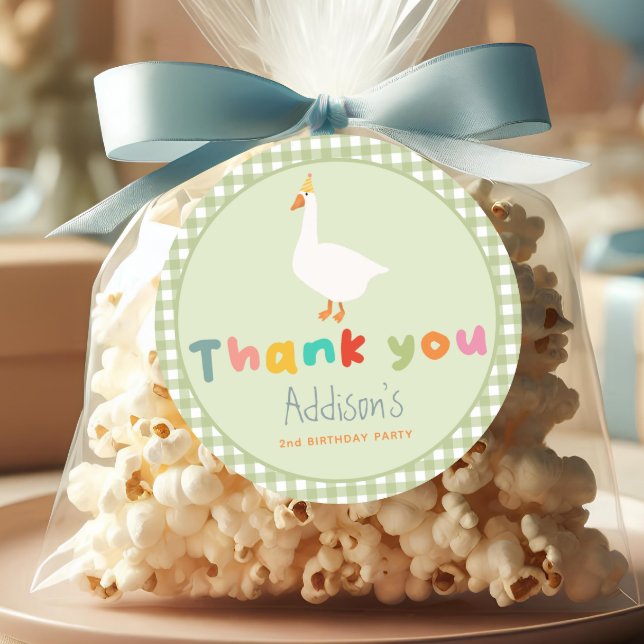 Cute Green Two Silly Goose 2nd Birthday Favour Classic Round Sticker (Creator Uploaded)