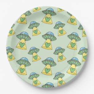 Cute Green UFO Pattern Paper Plate