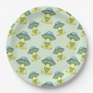 Cute Green UFO Pattern Paper Plate