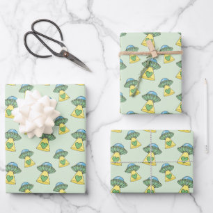 Cute Green UFO Pattern Wrapping Paper Sheet