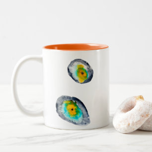 Cute green watercolor bird Two-Tone coffee mug