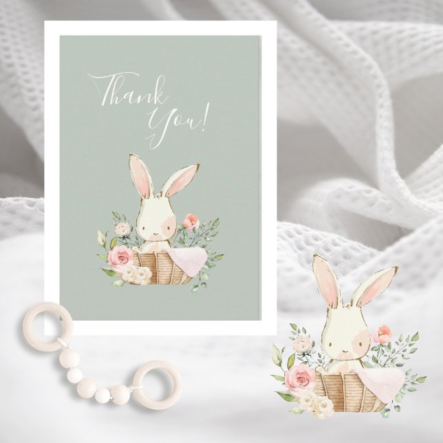 Cute Green watercolor Bunny Baby Shower Thank You Card (Creator Uploaded)