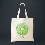 Cute Green Watercolor Doughnut with Sprinkles Cust Tote Bag<br><div class="desc">Cute Green Watercolor Doughnut with Sprinkles Custom Tote Bag | Customisable tote bag featuring watercolor green nut with colourful sprinkles. This cute doughnut tote bag will be perfect as a personalised gift. Personalise by adding a name or short phrase. Other doughnut colours are available.</div>