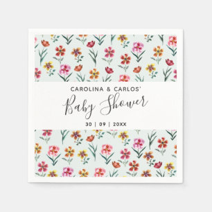 Cute Green Watercolor Floral Couples Baby Shower Napkin