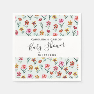 Cute Green Watercolor Floral Couples Baby Shower Napkin