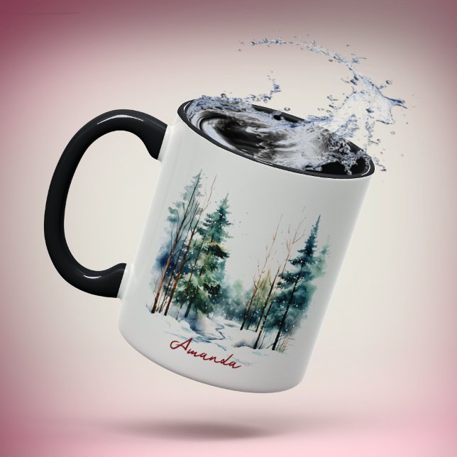 Cute green watercolor pine forest Christmas  Mug (Creator Uploaded)