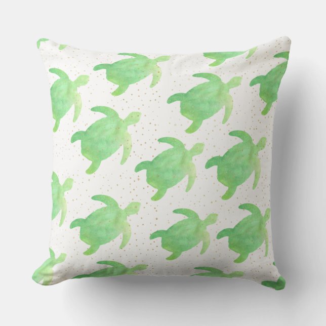 Cute Green Watercolor Sea Turtle Pattern Cushion (Front)
