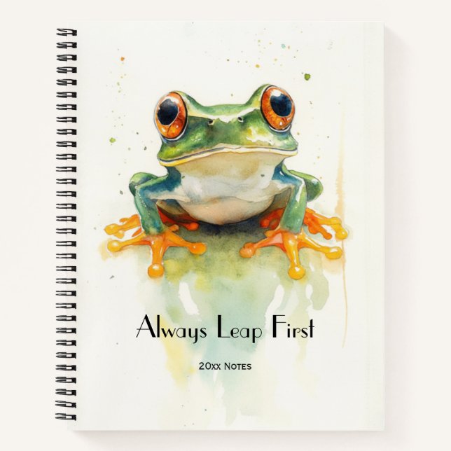  Cute Green Watercolor Tree Frog, custom  Notebook (Front)