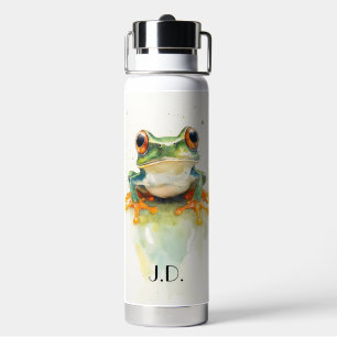 Cute Green Watercolor Tree Frog, custom Water Bottle