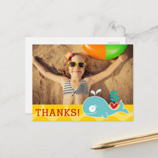 Cute Green Whale Girl Birthday Photo Thank You Postcard