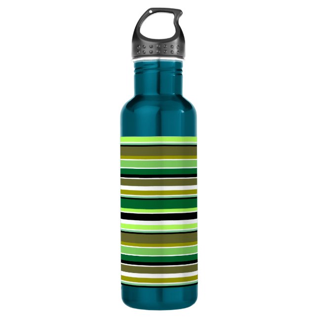 Cute green white stripes 710 ml water bottle (Front)