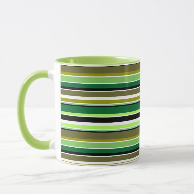 Cute green white stripes mug (Left)