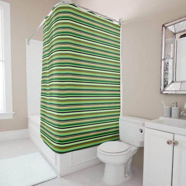 Cute green white stripes shower curtain (In Situ)