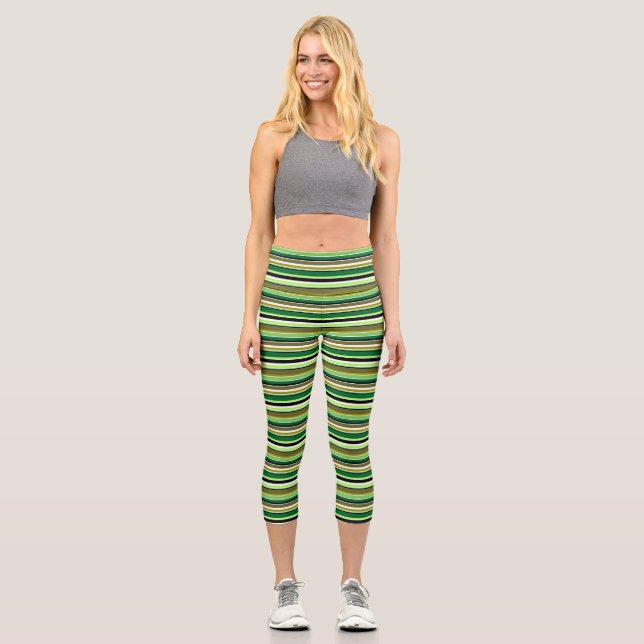 Cute green white stripes throw pillow capri leggings (Front)