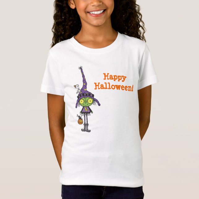 Cute Green Witch Halloween T-Shirt (Front)
