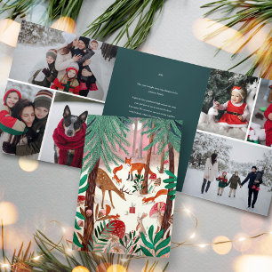 Cute Green Woodland Animals Family Photo Christmas Tri-Fold Invitation