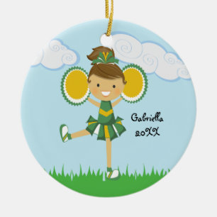 Cute Green & Yellow Cheerleader Christmas Ornament