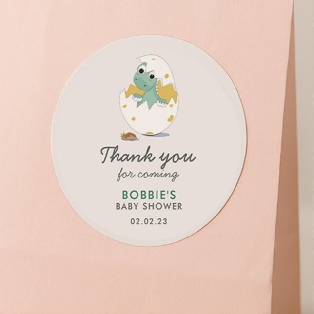 Cute Green Yellow Dino Theme Baby Shower Thank You Classic Round Sticker (Creator Uploaded)
