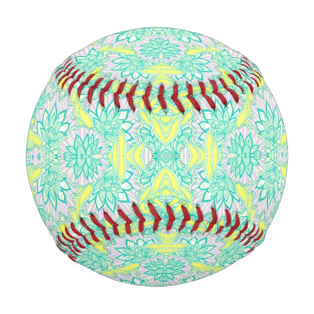 Cute green yellow floral pattern baseball (Front)