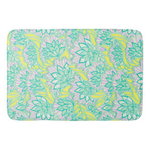 Cute green yellow floral pattern bath mat
