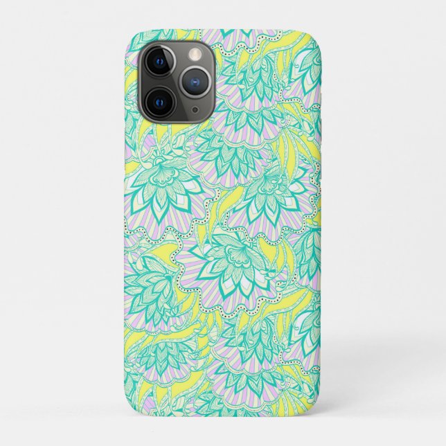Cute green yellow floral pattern Case-Mate iPhone case (Back)
