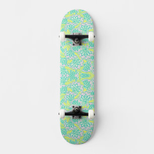 Cute green yellow floral pattern ceramic tile skateboard