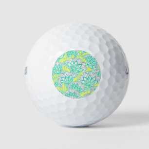 Cute green yellow floral pattern golf balls