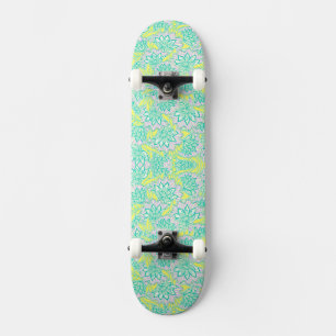 Cute green yellow floral pattern skateboard