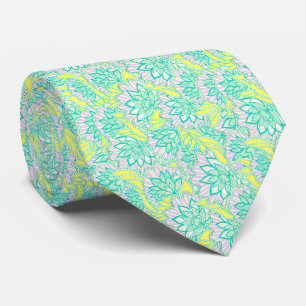 Cute green yellow floral pattern tie