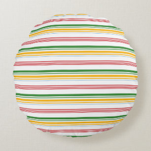 Cute green yellow stripes round cushion