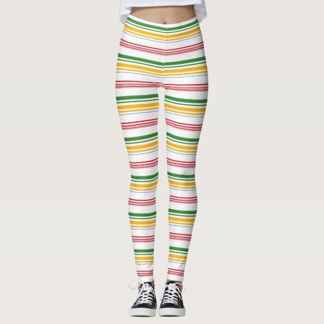 Cute green yellow stripes throw pillow leggings (Front)