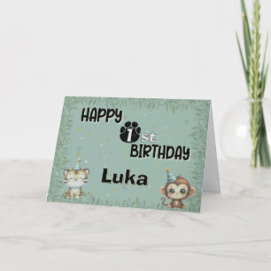 Cute Greenery 1st First Wild Safari Happy Birthday Invitation