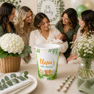 Cute Greenery Botanical Jungle Animals Baby Shower Paper Cups