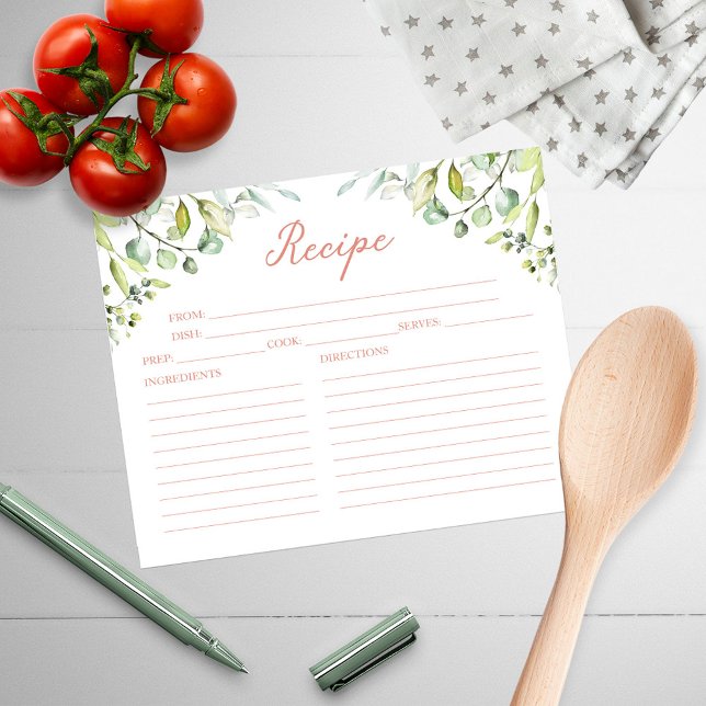 Cute Greenery Bridal Shower Recipe Cards (Creator Uploaded)