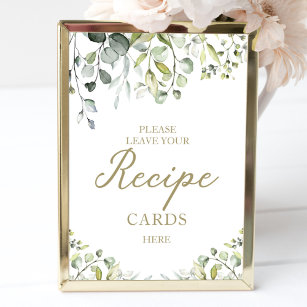 Cute Greenery Bridal Shower Recipe Cards Sign