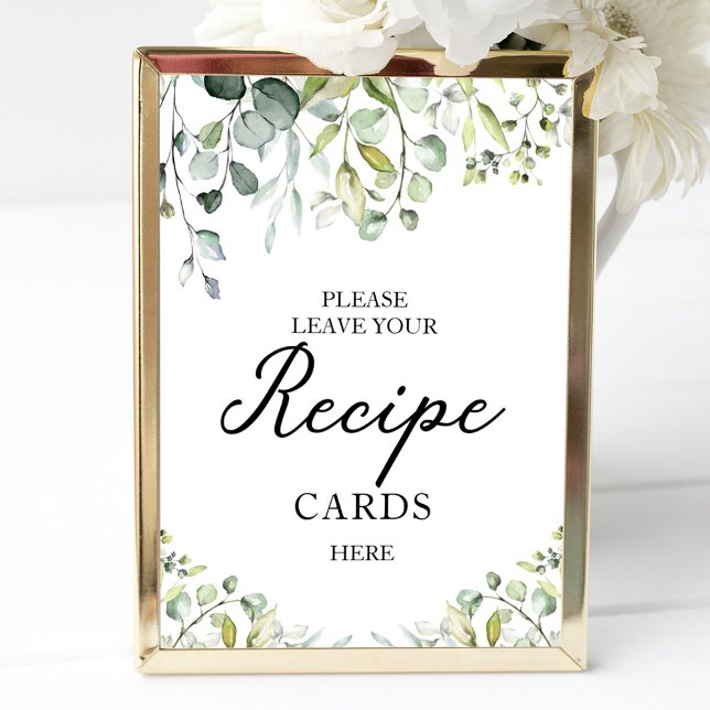 Cute Greenery Bridal Shower Recipe Cards Sign (Creator Uploaded)
