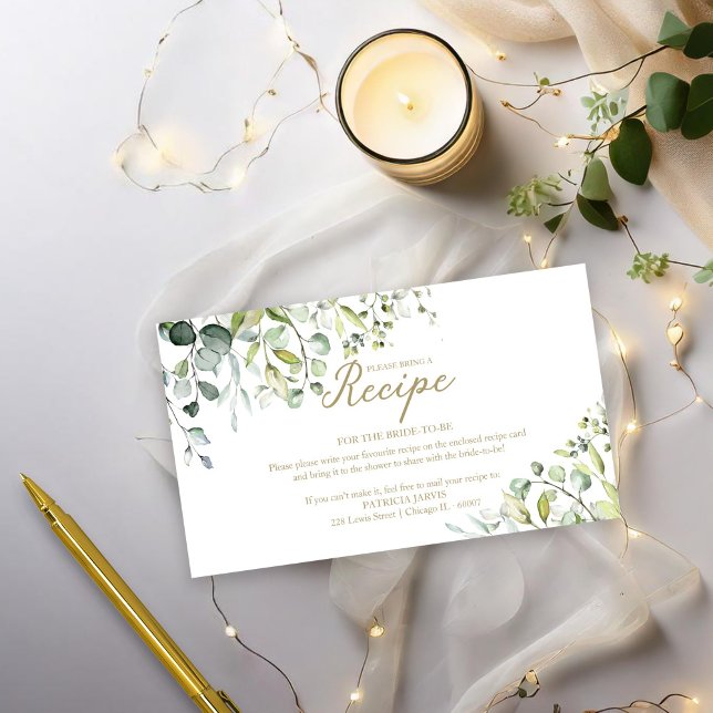 Cute Greenery Bridal Shower Recipe Request Insert (Creator Uploaded)