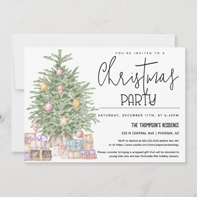 Cute Greenery Christmas Party Holiday Tree Gift Invitation (Front)