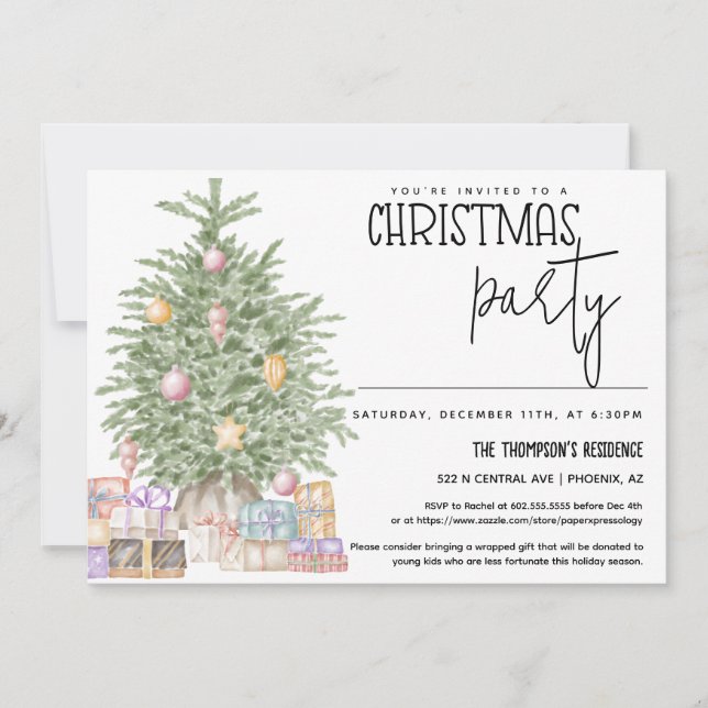 Cute Greenery Christmas Party Holiday Tree Gift Invitation (Front)