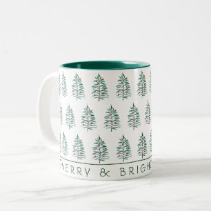 Cute greenery Christmas tree Two-Tone Coffee Mug