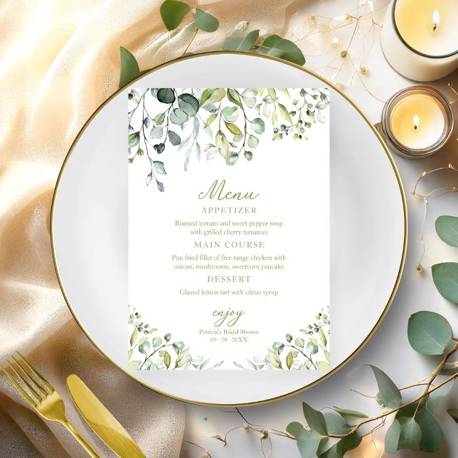 Cute Greenery Eucalyptus Bridal Shower Menu Invita Invitation (Creator Uploaded)