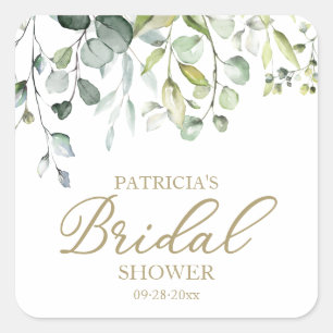 Cute Greenery Eucalyptus Watercolor Bridal Shower Square Sticker