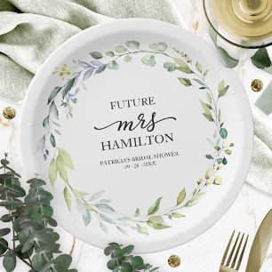 Cute Greenery Eucalyptus Wreath Bridal Shower Paper Plate