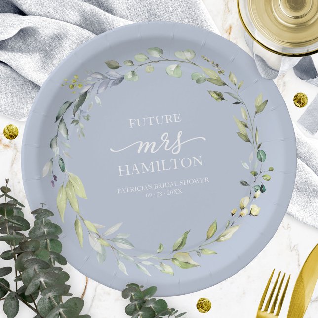 Cute Greenery Eucalyptus Wreath Bridal Shower  Paper Plate (Creator Uploaded)