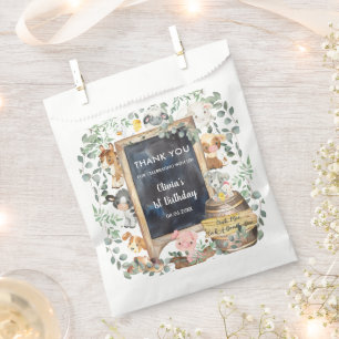 Cute Greenery Farm Animals Birthday Baby Shower Favour Bags