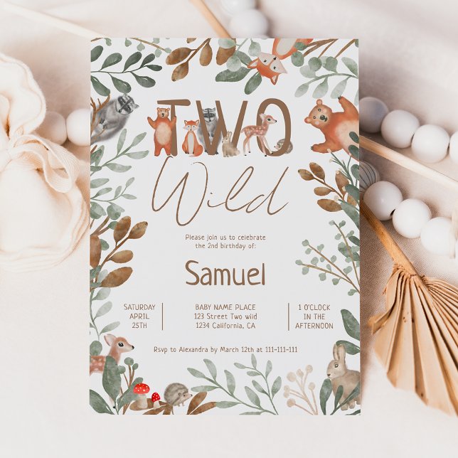 Cute greenery forest animals woodland 2nd birthday invitation (Creator Uploaded)