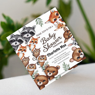 Cute greenery forest animals woodland baby shower invitation