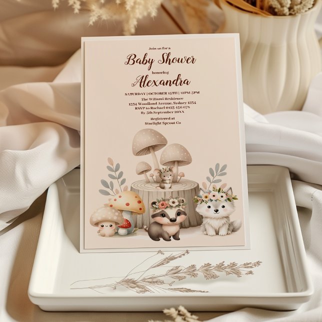 Cute greenery forest animals woodland baby shower invitation (Creator Uploaded)